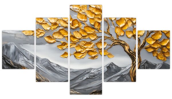 Obraz – Drzewo ze złotymi liśćmi (125x70 cm)