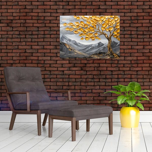 Obraz – Drzewo ze złotymi liśćmi (70x50 cm)