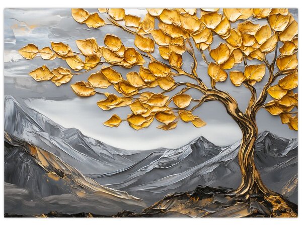 Obraz – Drzewo ze złotymi liśćmi (70x50 cm)