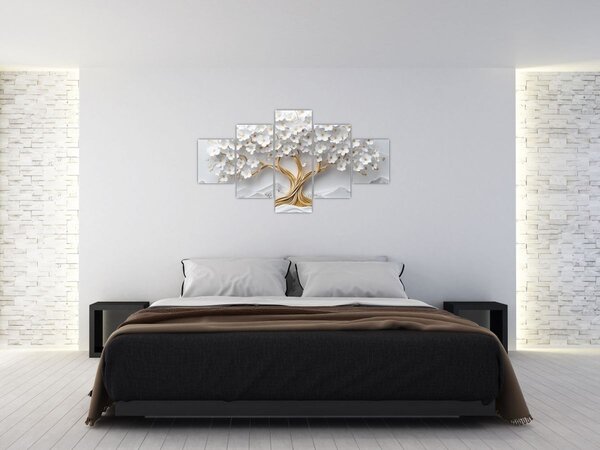 Obraz – Eleganckie drzewo życia 3D pełne kwiatów (125x70 cm)