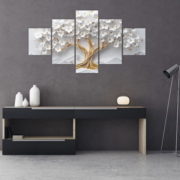 Obraz – Eleganckie drzewo życia 3D pełne kwiatów (125x70 cm)