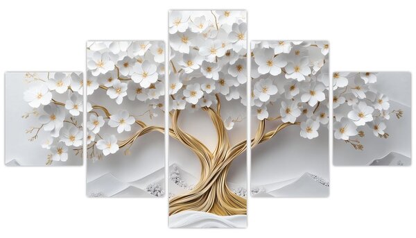 Obraz – Eleganckie drzewo życia 3D pełne kwiatów (125x70 cm)