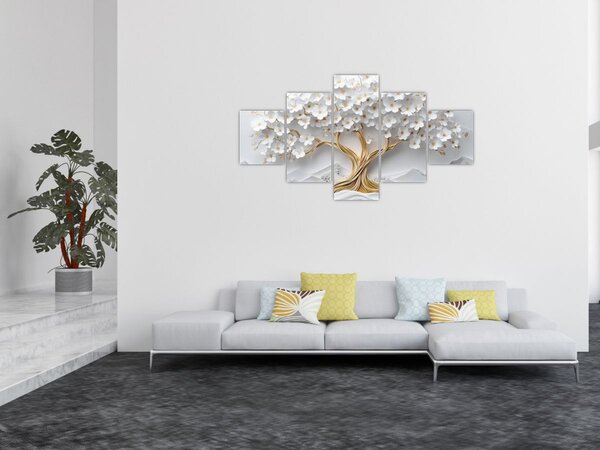 Obraz – Eleganckie drzewo życia 3D pełne kwiatów (125x70 cm)