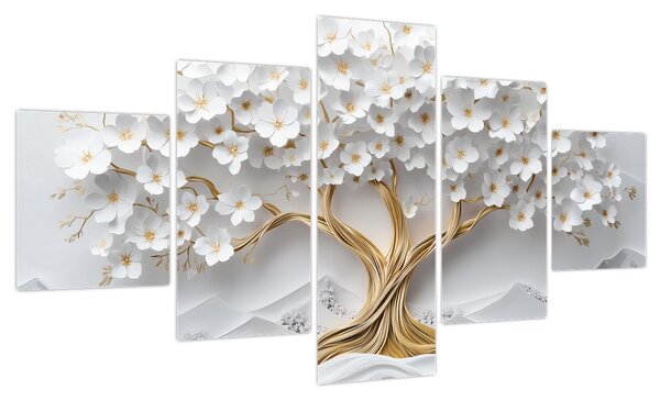 Obraz – Eleganckie drzewo życia 3D pełne kwiatów (125x70 cm)