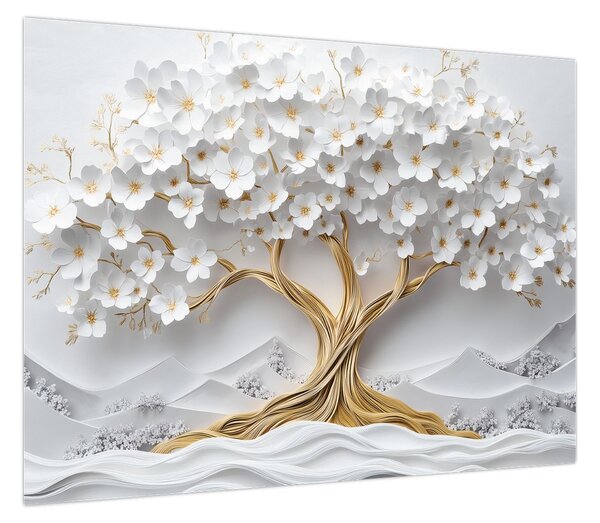 Obraz – Eleganckie drzewo życia 3D pełne kwiatów (70x50 cm)