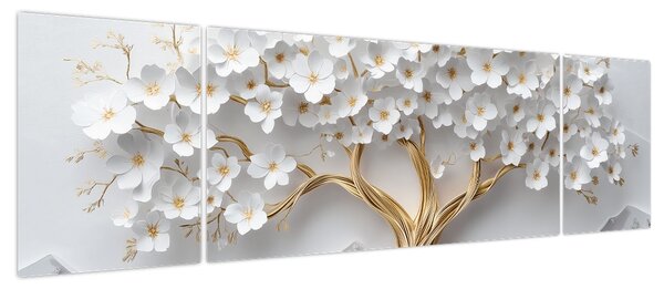 Obraz – Eleganckie drzewo życia 3D pełne kwiatów (170x50 cm)