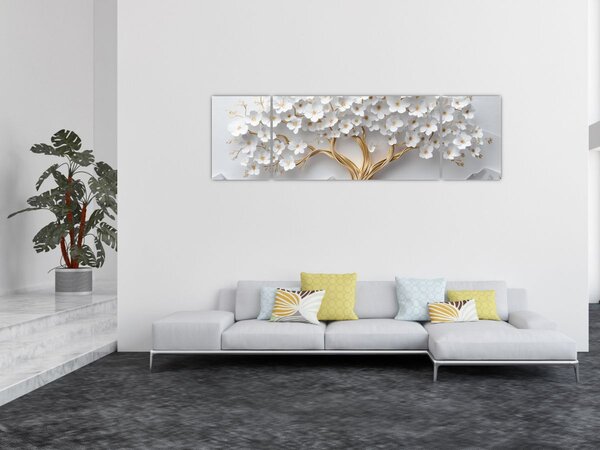 Obraz – Eleganckie drzewo życia 3D pełne kwiatów (170x50 cm)