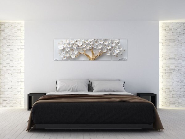 Obraz – Eleganckie drzewo życia 3D pełne kwiatów (170x50 cm)