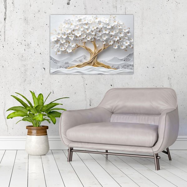Obraz – Eleganckie drzewo życia 3D pełne kwiatów (70x50 cm)