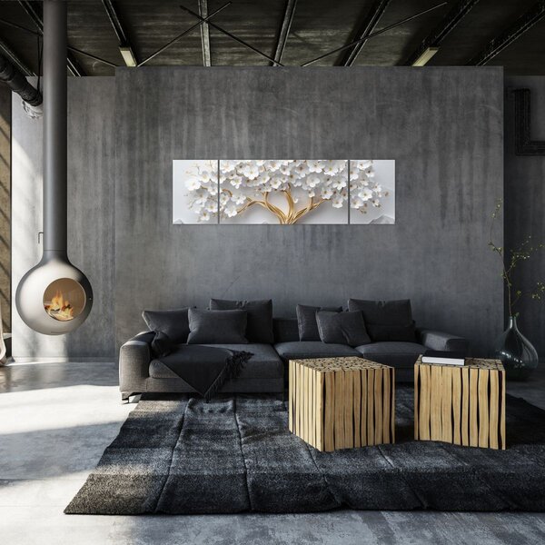 Obraz – Eleganckie drzewo życia 3D pełne kwiatów (170x50 cm)