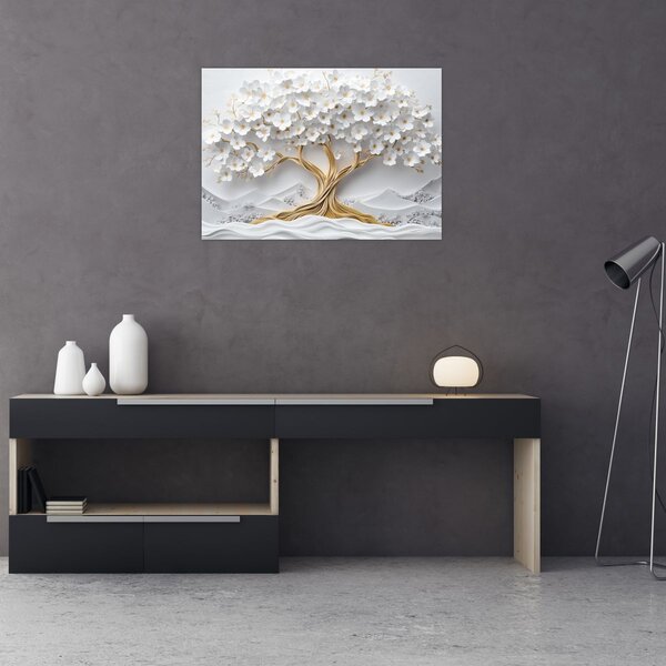 Obraz – Eleganckie drzewo życia 3D pełne kwiatów (70x50 cm)