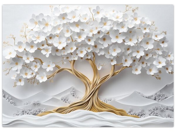 Obraz – Eleganckie drzewo życia 3D pełne kwiatów (70x50 cm)