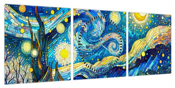 Obraz – Mozaika gwiaździstej nocy (z zegarem) (90x30 cm)