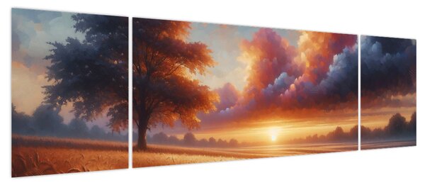 Obraz – Zachód słońca na polu (170x50 cm)