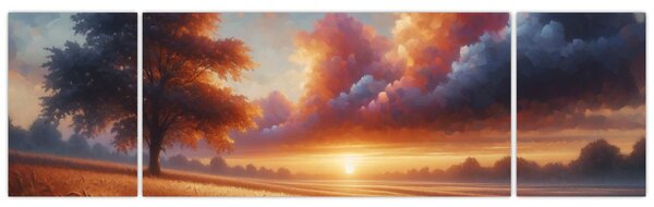 Obraz – Zachód słońca na polu (170x50 cm)