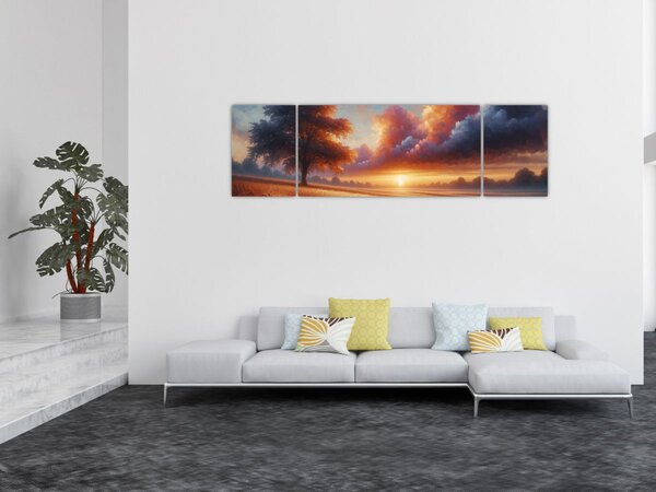 Obraz – Zachód słońca na polu (170x50 cm)