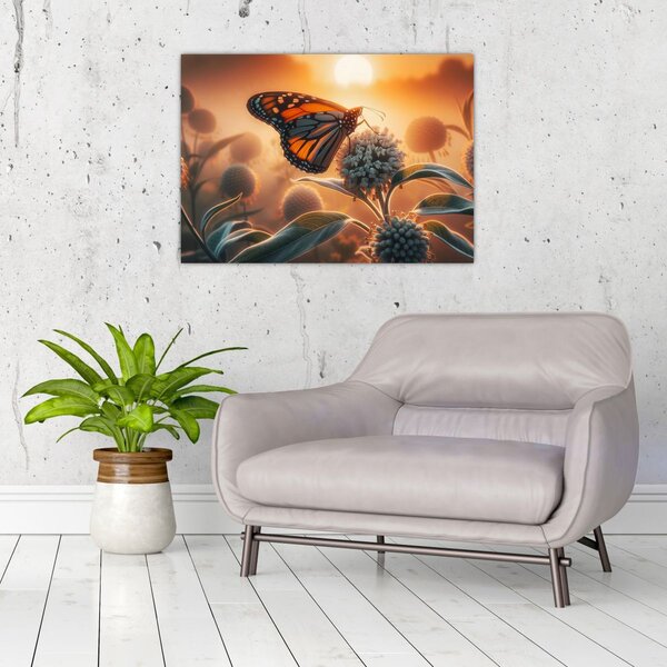 Obraz – Motyl w zachodzącym słońcu (70x50 cm)