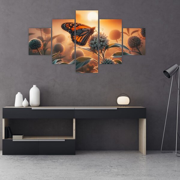 Obraz – Motyl w zachodzącym słońcu (125x70 cm)