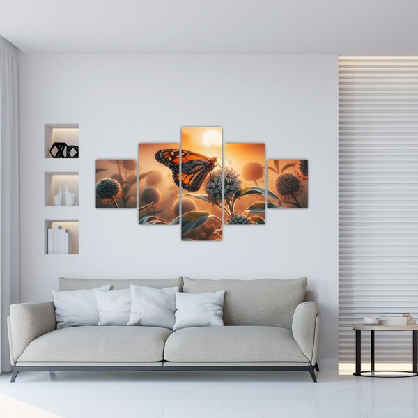 Obraz – Motyl w zachodzącym słońcu (125x70 cm)