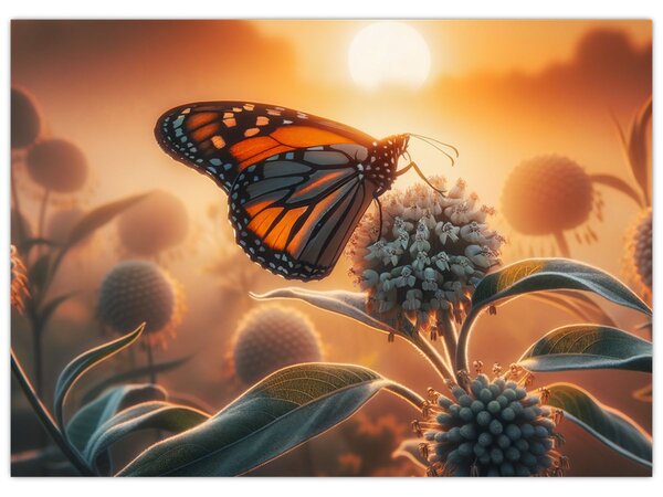 Obraz – Motyl w zachodzącym słońcu (70x50 cm)