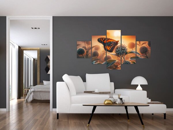 Obraz – Motyl w zachodzącym słońcu (125x70 cm)