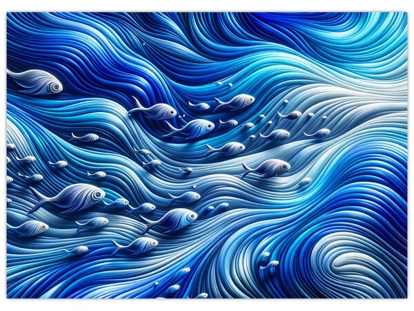 Obraz – Ryby w falach (70x50 cm)