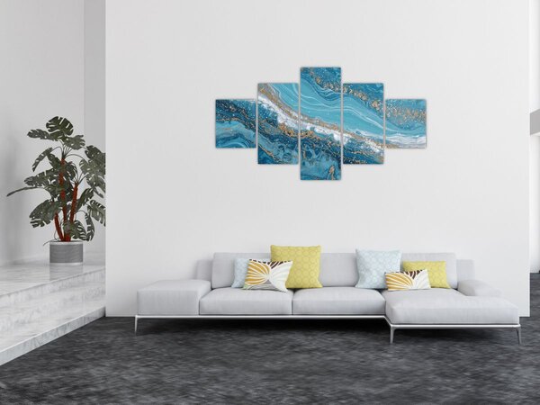 Obraz - Jasnoniebieski marmur ze złotem I. (125x70 cm)
