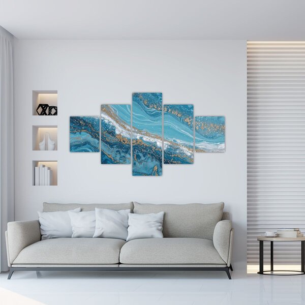 Obraz - Jasnoniebieski marmur ze złotem I. (125x70 cm)