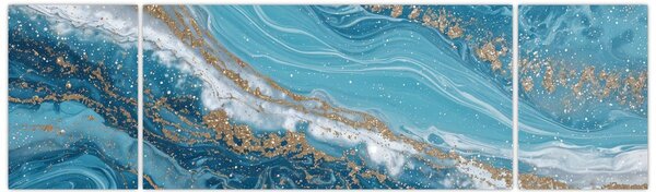 Obraz - Jasnoniebieski marmur ze złotem I. (170x50 cm)