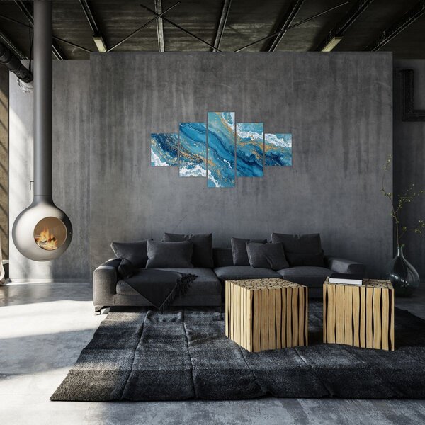 Obraz - Jasnoniebieski marmur ze złotem II. (125x70 cm)