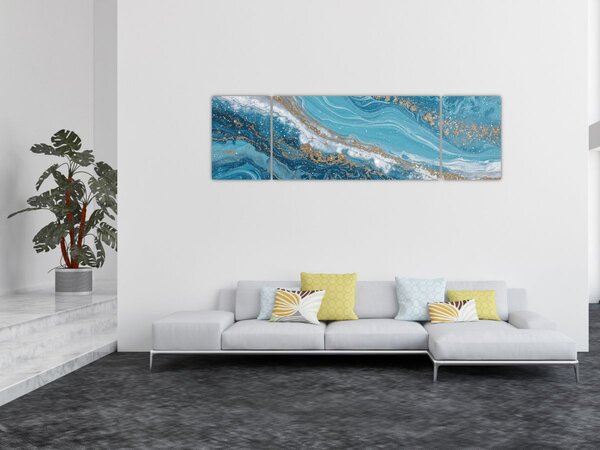 Obraz - Jasnoniebieski marmur ze złotem I. (170x50 cm)