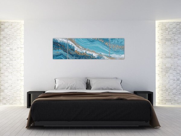 Obraz - Jasnoniebieski marmur ze złotem I. (170x50 cm)