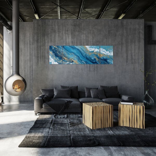 Obraz - Jasnoniebieski marmur ze złotem II. (170x50 cm)