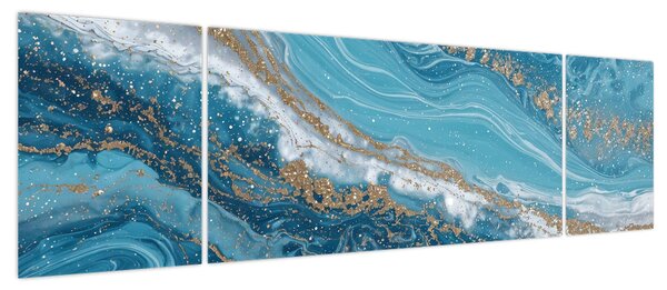 Obraz - Jasnoniebieski marmur ze złotem I. (170x50 cm)