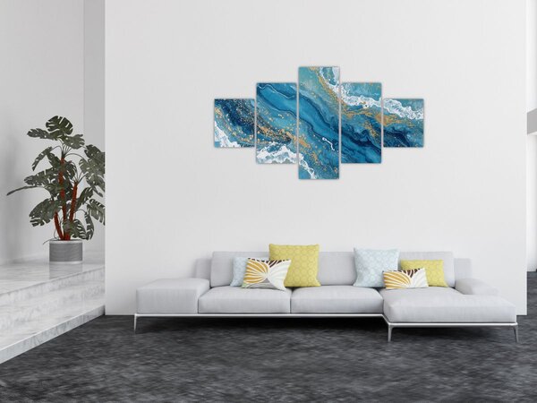 Obraz - Jasnoniebieski marmur ze złotem II. (125x70 cm)