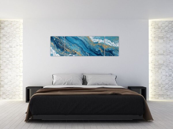 Obraz - Jasnoniebieski marmur ze złotem II. (170x50 cm)