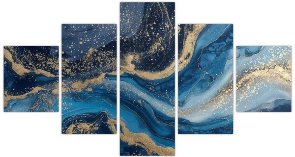 Obraz - Abstrakcyjny niebiesko-złoty marmur (125x70 cm)