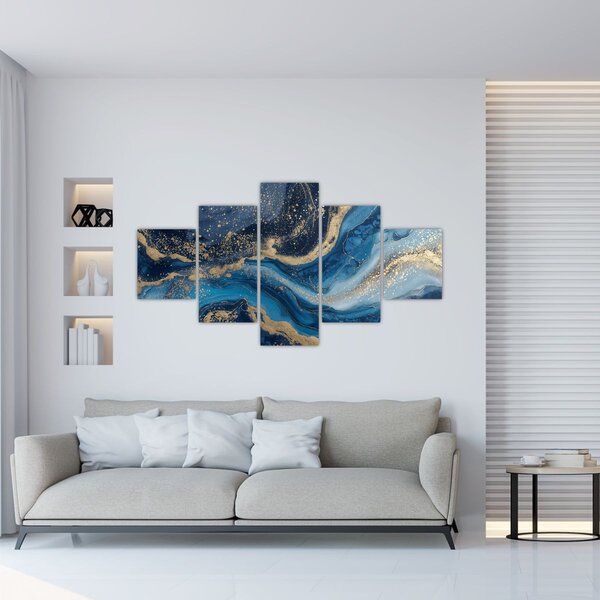 Obraz - Abstrakcyjny niebiesko-złoty marmur (125x70 cm)