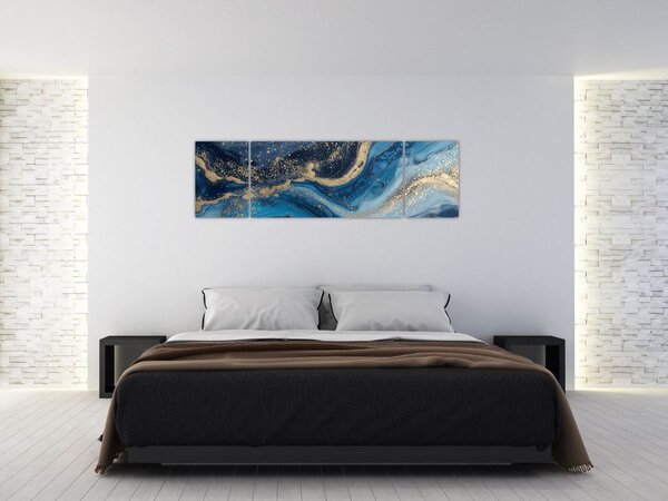 Obraz - Abstrakcyjny niebiesko-złoty marmur (170x50 cm)