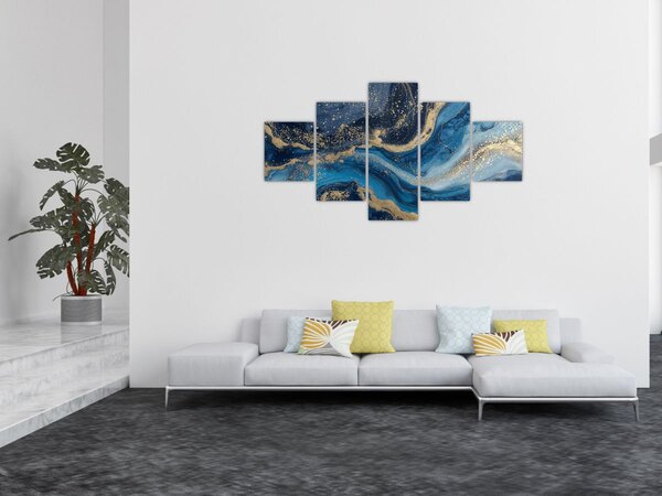 Obraz - Abstrakcyjny niebiesko-złoty marmur (125x70 cm)