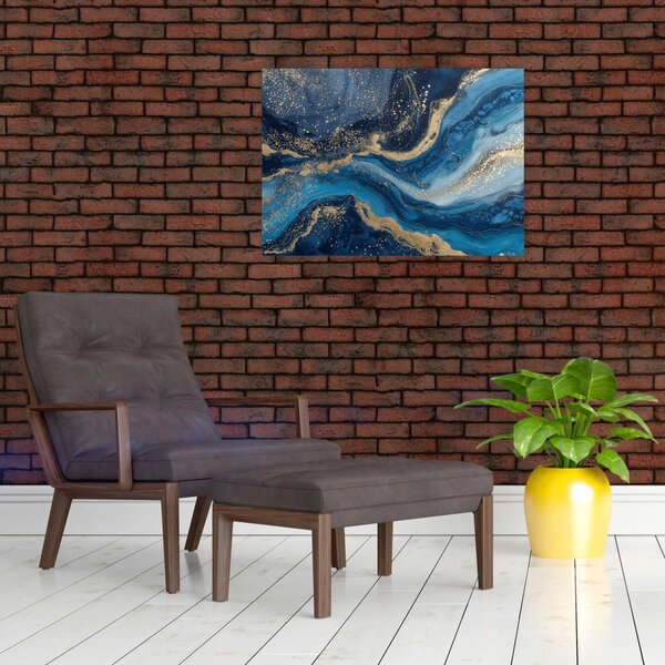 Obraz - Abstrakcyjny niebiesko-złoty marmur (70x50 cm)
