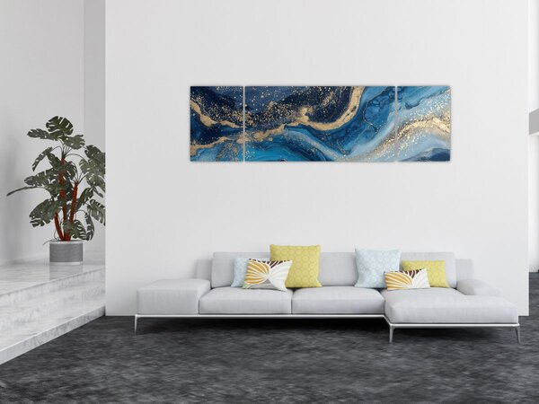 Obraz - Abstrakcyjny niebiesko-złoty marmur (170x50 cm)