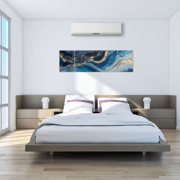 Obraz - Abstrakcyjny niebiesko-złoty marmur (170x50 cm)