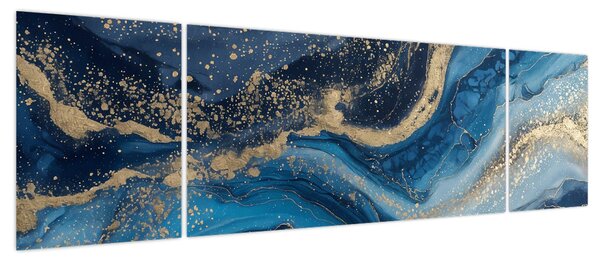 Obraz - Abstrakcyjny niebiesko-złoty marmur (170x50 cm)