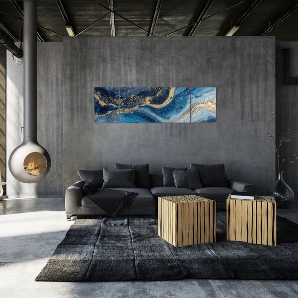 Obraz - Abstrakcyjny niebiesko-złoty marmur (170x50 cm)