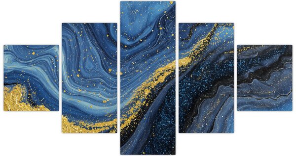 Obraz - Niebiesko-złota abstrakcja (125x70 cm)