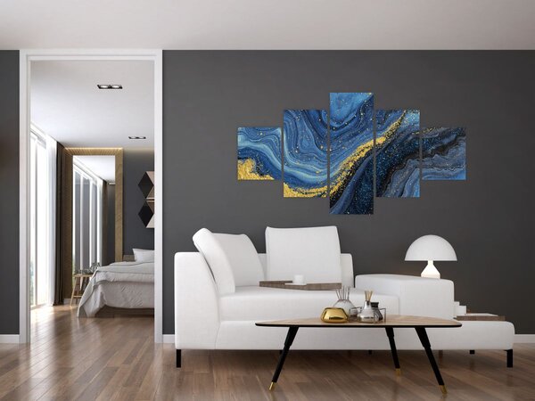 Obraz - Niebiesko-złota abstrakcja (125x70 cm)