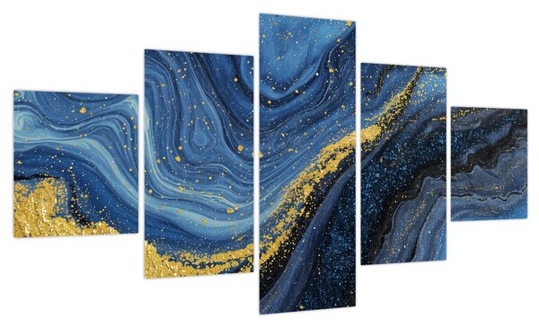 Obraz - Niebiesko-złota abstrakcja (125x70 cm)