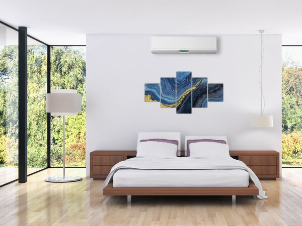 Obraz - Niebiesko-złota abstrakcja (125x70 cm)