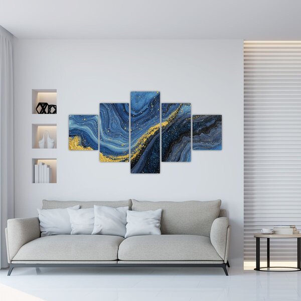 Obraz - Niebiesko-złota abstrakcja (125x70 cm)
